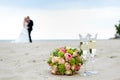 the wedding bouquet with on the beach