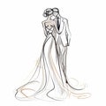 Continuous Line Wedding Sketch: Bride And Groom Embracing In Modern Fashion Design Royalty Free Stock Photo