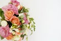 wedding Bouquet of flowers and golden rings isolated on white background Royalty Free Stock Photo