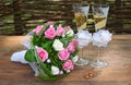A wedding bouquet is glasses and rings Royalty Free Stock Photo