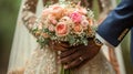 Wedding bouquet in the hands of african american bride and groom Royalty Free Stock Photo