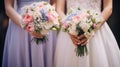 Wedding bouquet in the hands of the bride and groom Generative AI Royalty Free Stock Photo