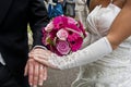 Wedding Bouquet and lace gloves Royalty Free Stock Photo