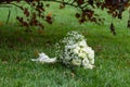Wedding bouquet lying separately from the bride