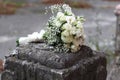 Wedding bouquet lying separately from the bride