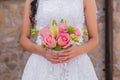 Wedding bouquet of pink roses and leaves Royalty Free Stock Photo