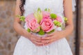 Wedding bouquet of pink roses and leaves Royalty Free Stock Photo