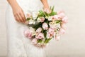 Wedding bouquet of tulips in bride`s hands Royalty Free Stock Photo