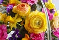 Wedding bouquet with ranunculus, daffodil and carnation Royalty Free Stock Photo