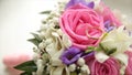 Wedding bouquet of roses. Bride`s bouquet on wedding day. Bouquet of different flowers. Bouquet of beautiful pink and Royalty Free Stock Photo