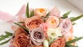 Wedding bouquet of roses. Bride`s bouquet on wedding day. Bouquet of different flowers. Bouquet of beautiful pink and Royalty Free Stock Photo