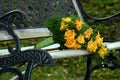 Wedding bouquet on stylish bench Royalty Free Stock Photo