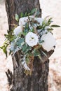 Wedding bouquet on a tree in the forest Royalty Free Stock Photo