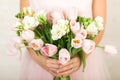 Wedding bouquet of tulips in bride`s hands Royalty Free Stock Photo