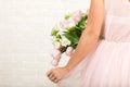 Wedding bouquet of tulips in bride`s hands Royalty Free Stock Photo