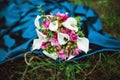 Wedding bouquet of white calla lilly flowers and pink roses Royalty Free Stock Photo