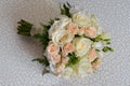 Wedding bouquet with white and pink roses closeup, top view Royalty Free Stock Photo