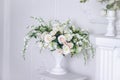 Wedding bouquet of white roses in a vase. Wedding decorations. White Rose. Royalty Free Stock Photo