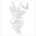 Wedding Bouquet. Line Art Vector Illustration.