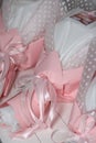 Wedding bouquets in pink and white wrapping paper