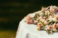 Wedding boutonnieres for quests on table with place for sign Royalty Free Stock Photo