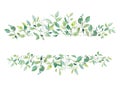 Wedding branches and leaves horizontal design banner. Rustic greenery. Mint, blue tones.