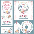 Wedding,bridal shower invitation cards set with floral decor Royalty Free Stock Photo