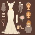 Wedding bride dress accessory vector celebration illustration fashion bridal design modern marriage accessories