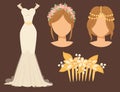 Wedding bride dress accessory vector celebration illustration fashion bridal design modern marriage accessories