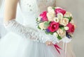 Wedding bride dress bouquet of roses red and white Royalty Free Stock Photo