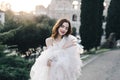 Wedding bride fineart outside Rome colosseum sunset Royalty Free Stock Photo