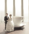 Wedding bride and groom couple doll with coffee cu Royalty Free Stock Photo