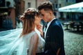 Wedding. The bride and groom kiss on the street close-up. beautiful wedding Royalty Free Stock Photo