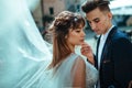 Wedding. The bride and groom kiss on the street close-up. beautiful wedding Royalty Free Stock Photo