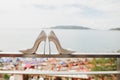 Wedding bride's shoes with sea view