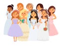 Wedding brides characters vector illustration celebration marriage fashion woman cartoon girl white ceremony marry dress