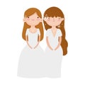 Wedding brides women in elegant dress cartoon