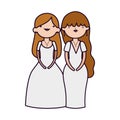 Wedding brides women in elegant dress cartoon