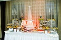 Wedding buffet with huge variety of friuts and different dessert