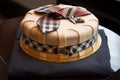 Ai Generative Wedding cake decorated with checkered plaid and bow
