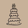 Wedding cake bride and groom cartoon Royalty Free Stock Photo