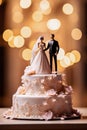 Wedding cake with bride and groom figurine on top