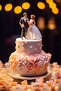 Wedding cake with bride and groom figurine on top