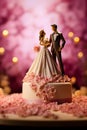 Wedding cake with bride and groom figurine on top