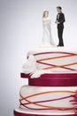 Wedding Cake with Bride and Groom Figurines Royalty Free Stock Photo