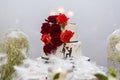 Wedding cake on the bride`s desk Royalty Free Stock Photo