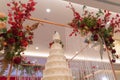 Wedding cake in wedding ceremony in hall in a hotel. Decoration design