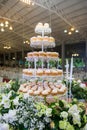 Wedding cake by cupcakes for celebration Royalty Free Stock Photo
