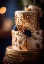 Wedding cake decorated with a beautiful decor of cream. Generative Ai Royalty Free Stock Photo