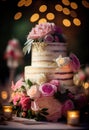 Wedding cake decorated with a beautiful decor of cream. Royalty Free Stock Photo